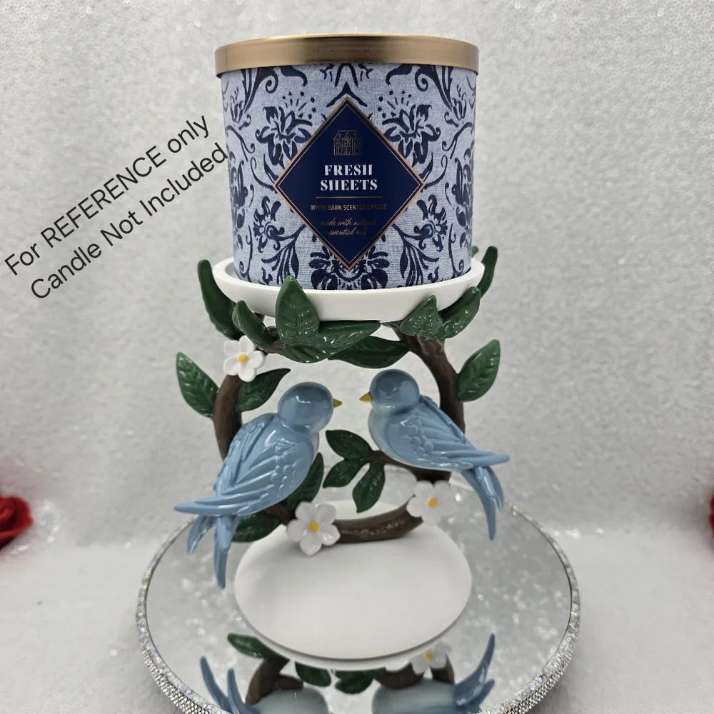 Bluebirds On A Branch 3 Wick Candle Holder Pedestal Lovebirds Bath & Body Works - Picture 11 of 15